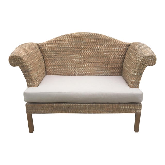 Natural Woven Rattan Settee | Chairish