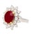 Art Deco Grs Certified 5.09 Carat Oval Burma Ruby & Diamond Halo Cluster Ring Size 6 For Sale - Image 3 of 6