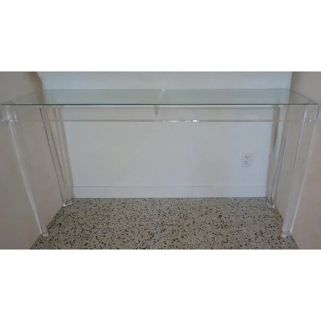 Alexander Millen Console Table Lucite and Clear Glass Top 60" - Floor Sample For Sale - Image 4 of 13