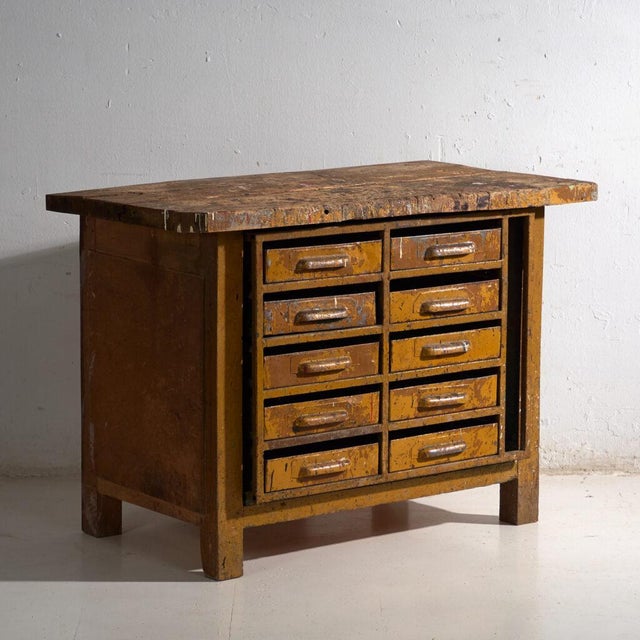 Industrial Chest of Drawers in Pine and Iron, Central Europe, 1950 For Sale - Image 13 of 13