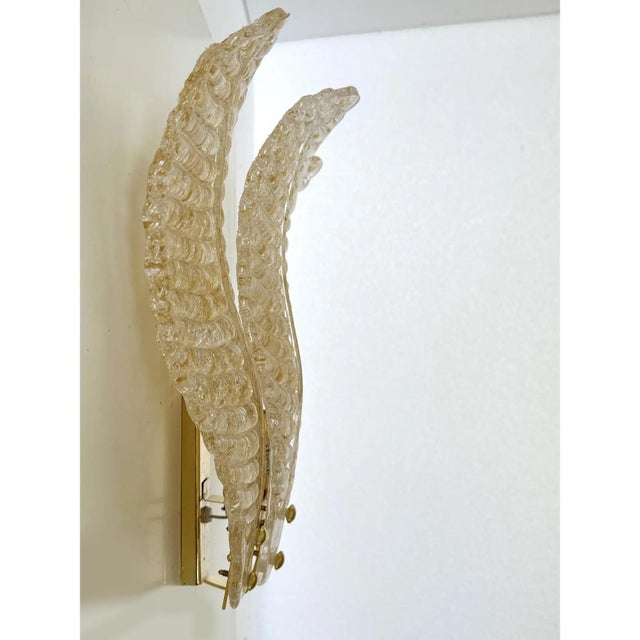 Venetian Wall Sconces in Amber Graniglia Leaves Murano Glass by Simoeng for Simoeng, Set of 2 For Sale - Image 4 of 6