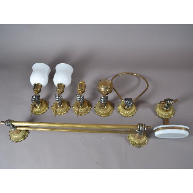 Art Deco French Bronze Bathroom Fixture Set with Fist Motifs, 1930s, Set of 7 For Sale - Image 9 of 9