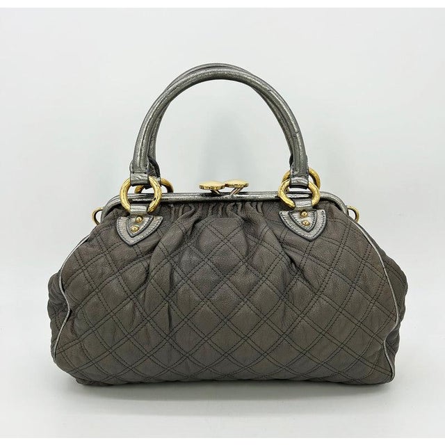 Mid 20th Century Marc Jacobs Gray Quilted Leather Gold Stam Bag For Sale - Image 4 of 11