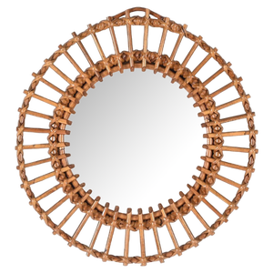 Mid-Century Round Mirror in Rattan and Bamboo, Italy, 1960s