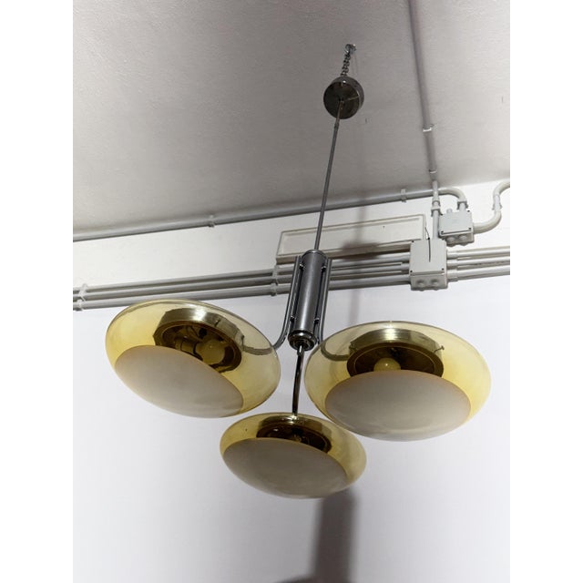 Mid-Century Modern Three-Light Chandelier with Murano Glass Diffusers, Italy, 1970 For Sale - Image 3 of 13