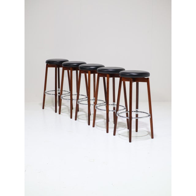 Vintage Danish Barstools in Rosewood and Chrome by Hugo Frandsen for Spøttrup, 1960s, Set of 5 For Sale - Image 10 of 10