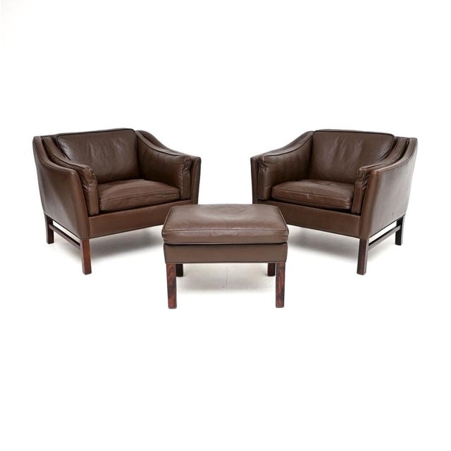 Vintage Danish Leather Armchairs and Ottoman by Georg Thams for Grant Mobelfabrik, 1960s, Set of 3 For Sale - Image 12 of 12