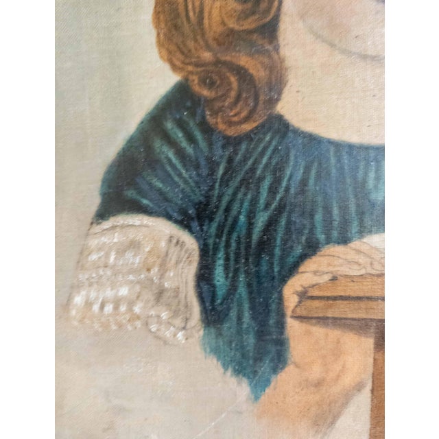 19th Century American Folk Art Portrait Painting of a Girl With a Book, Boston For Sale - Image 13 of 16