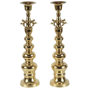 Large Chinese Polished Brass Candlesticks - a Pair