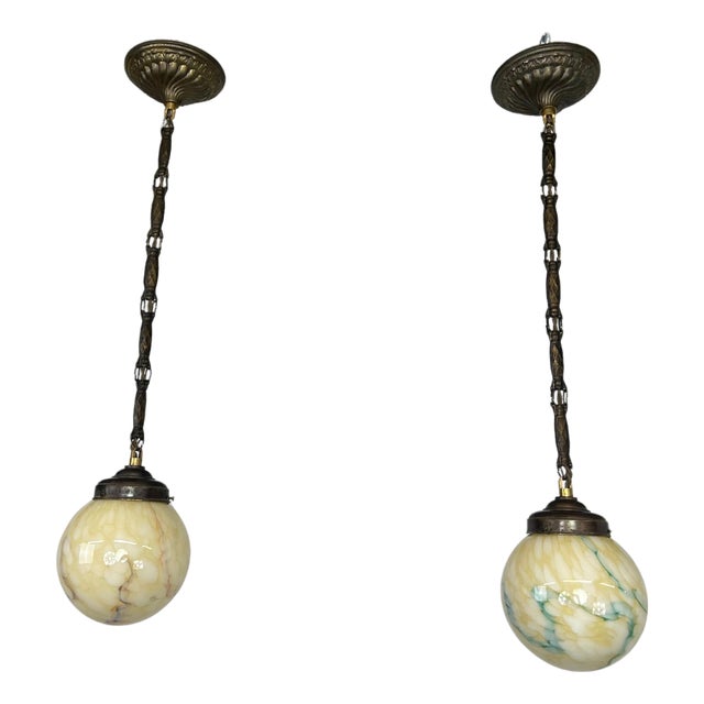 Art Deco Hanging Lamps, 1920s, Set of 2 For Sale