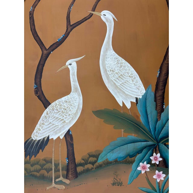 Hand-Painted Chinoiserie Wallpaper Mural, Chinese Cranes & Birds Floral ...