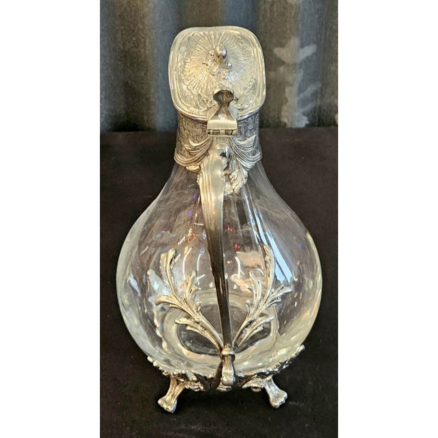 Vintage French Style Étain Pewter & Glass Claret Jug Pitcher With Hinged Lid For Sale In Naples, FL - Image 6 of 18