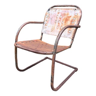 Mid-20th Century Industrial Cantilever Steel Shell Patio Chair For Sale