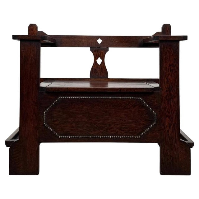 Antique Early 20th Century English Oak Hall Seat For Sale - Image 12 of 12