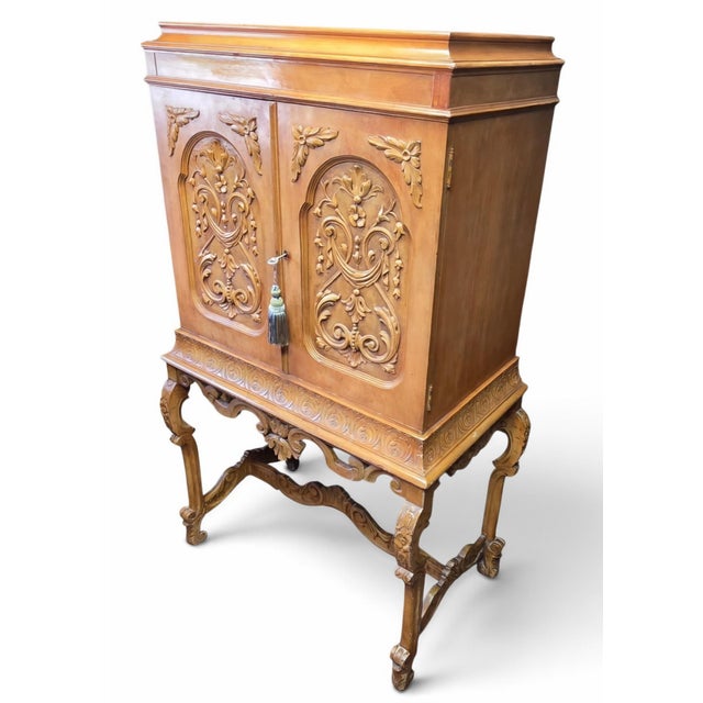 Rococo Italian Rococo Revival Carved Cabinet-on-Stand With Antiqued Gilt and Polychrome Decoration, Mid-20th Century For Sale - Image 3 of 18
