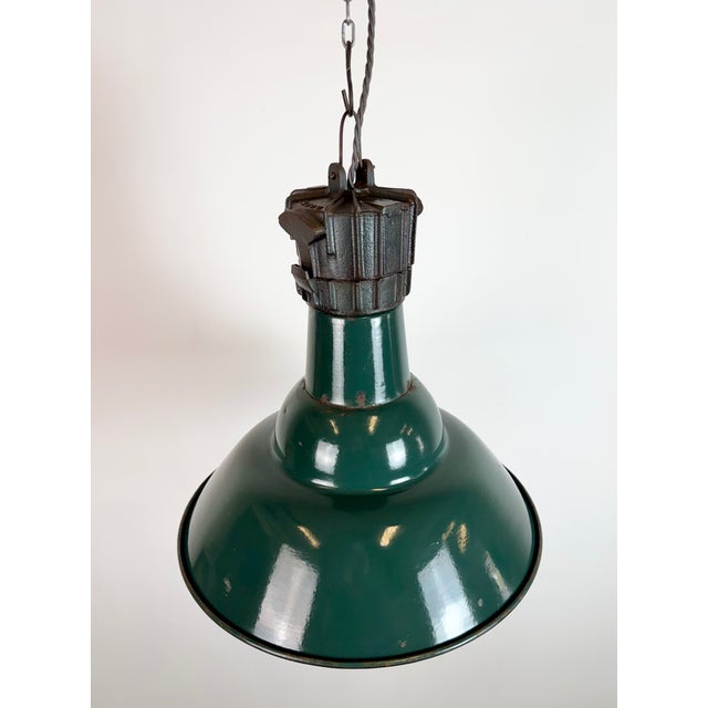 Green Industrial French Petrol Enamel Pendant Lamp from Sammode, 1950s For Sale - Image 8 of 18