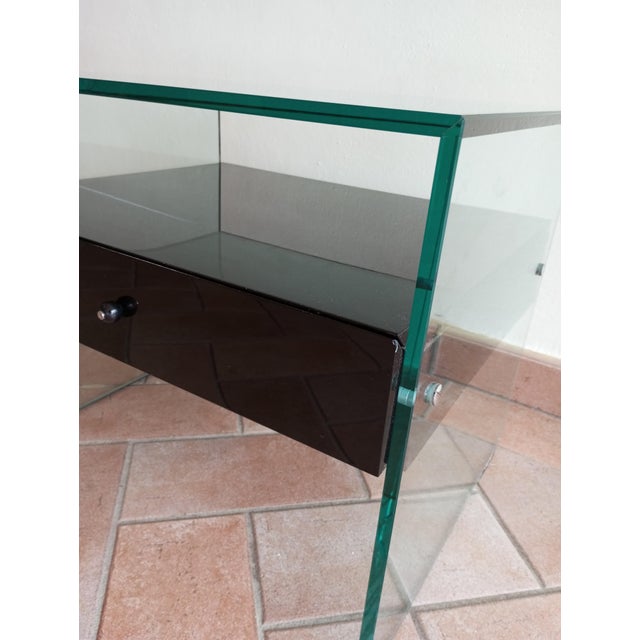 Secret Glass and Black Lacquered Wood Bedside Table, Italy, 1990s For Sale - Image 9 of 14