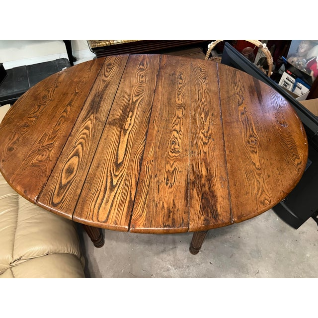 Antique Oak Wood Drop Leaf Dining Table For Sale - Image 4 of 10