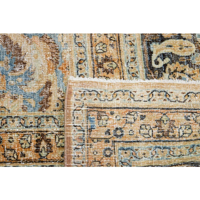 Room Size Floral Antique Persian Tabriz Wool Rug in Blue For Sale - Image 4 of 10