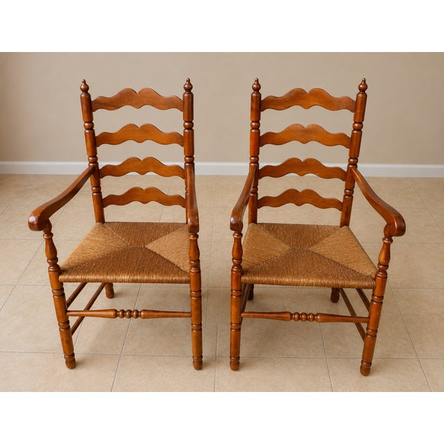 French Country Vintage Tell City French Trestle Dining Table & 8 Rush-Seat Chairs For Sale - Image 3 of 5