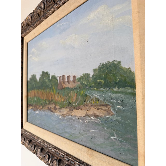 Vintage Impressionist River Landscape Oil Painting on Canvas - Framed For Sale - Image 11 of 11