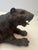 Vintage dark, metal or bronze colored tiger sculpture. Hand carved spelter roaring tiger with fierce expression. bronze...