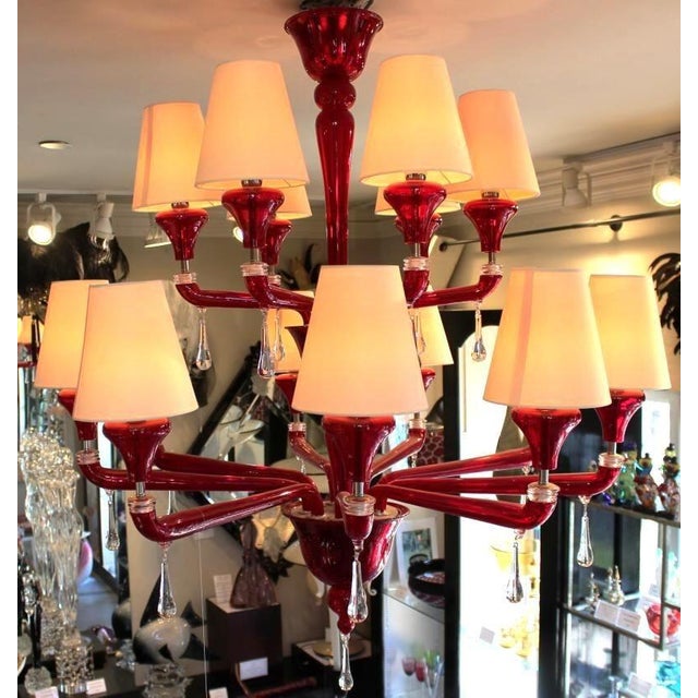 Price reduced $14,000. Now only $9,900! Stunning Red Chandelier by world renowned Barovier & Toso, Murano. This 15 Light...