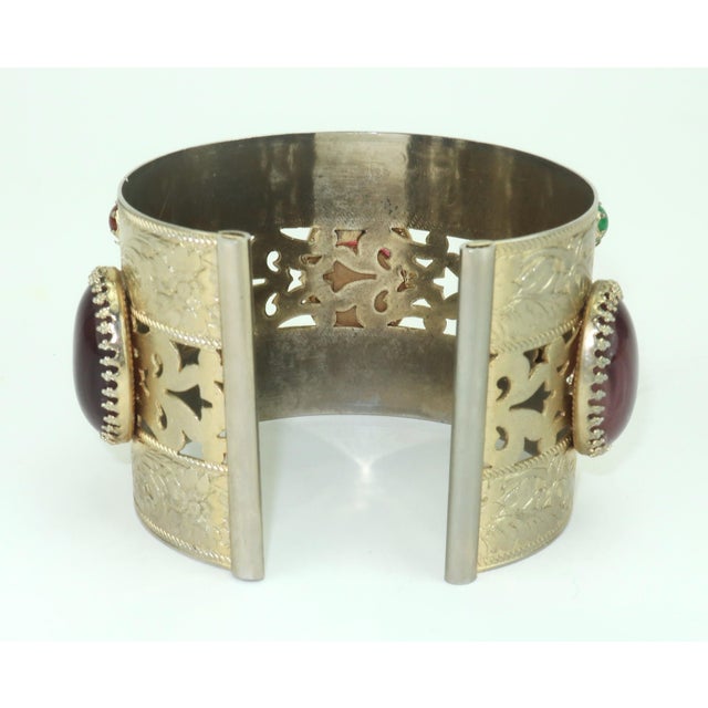 Metal Vintage Asian Style Faux Cabochon Cuff Bracelet For Sale - Image 7 of 13