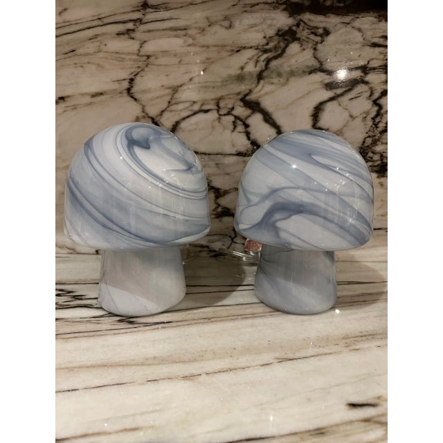 Pair of stunning mushroom shaped maebled gray and white Murano style glass lamps.
