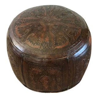 Late 20th Century Vintage Peruvian Tooled Leather Ottoman For Sale