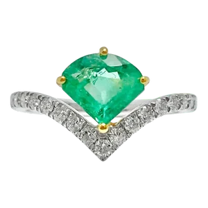 1.06 Carat Kite Cut Natural Colombian Emerald Ring 18k White gold, Size 6