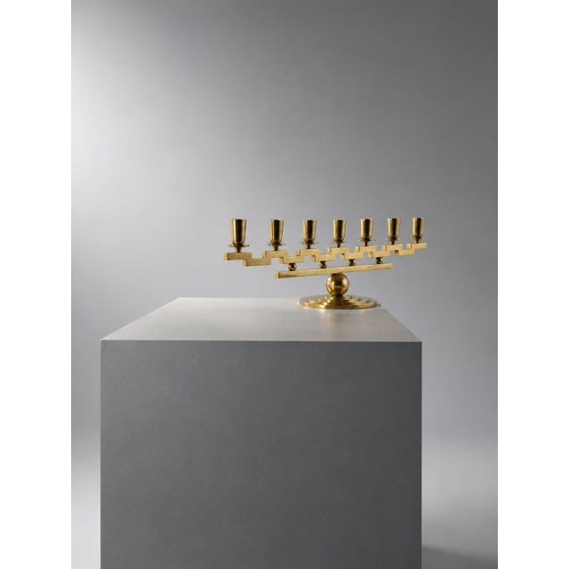 Swedish Grace Brass 7-Arm Candelabra by Lars Holmström, 1930s For Sale - Image 3 of 7