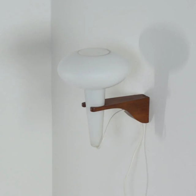 Mushroom Wall Lamp in Teak and White Glass from Artimeta, 1960s For Sale - Image 11 of 12
