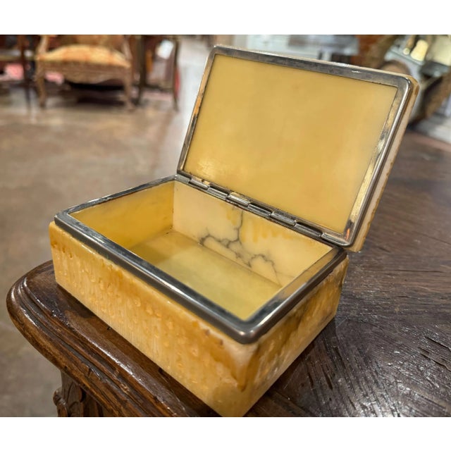 Mid 20th Century Mid-Century French Yellow Marble and Chrome Jewelry Box Casket For Sale - Image 4 of 9