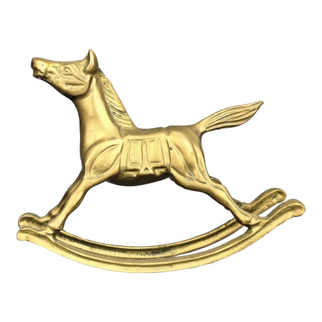 Vintage Solid Brass Rocking Horse Figurine For Sale