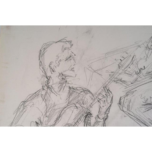 Paper Evelyne Luez, Two Musicians, 20th Century, Pencil on Paper For Sale - Image 7 of 9