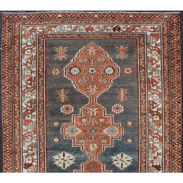Antique Persian Hamadan Rug With Central Sub-Geometric Medallion in Blue-Gray For Sale In Atlanta - Image 6 of 11