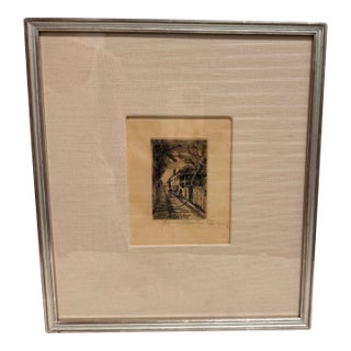 1920s Original Architectural Street Scene Etching, Custom Framed For Sale
