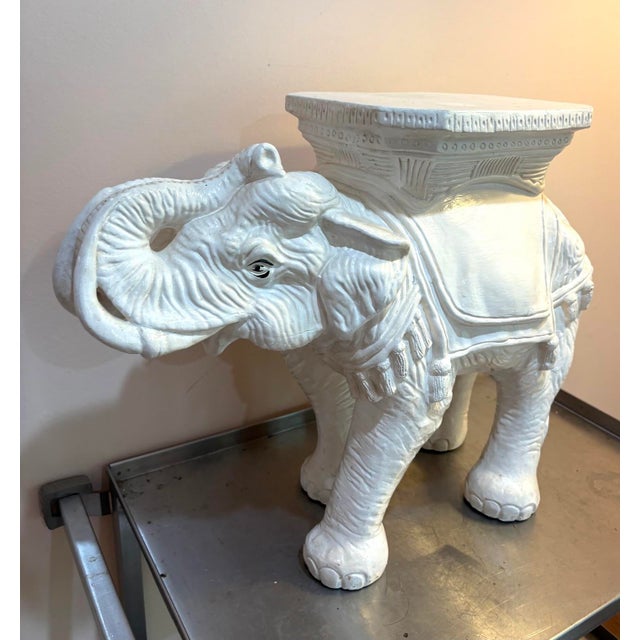1970s White Plaster Elephant Garden Stool For Sale - Image 4 of 6