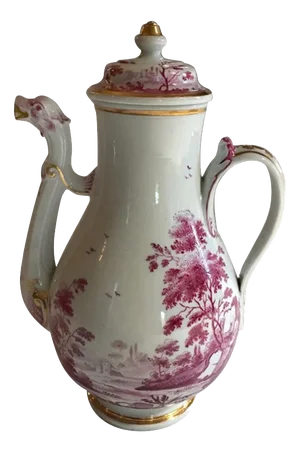 Porcelain Tea Pot with Pink Landscape Decor by Richard Ginori, Italy, 1850s