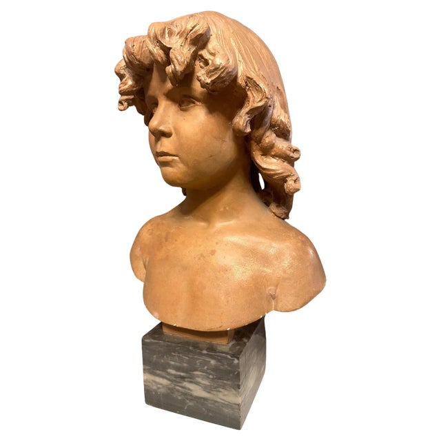 19th Century French Terracotta Bust of a Young Boy, 1890 For Sale