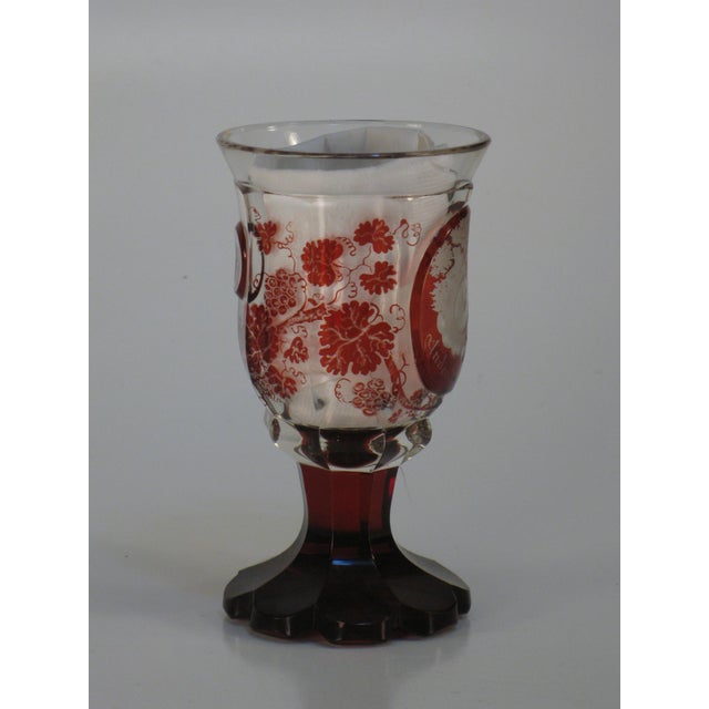 Cup Goblet Bohemian Glass Ruby Flashed Cut Engraved Cornucopia Antique Grand Tour For Sale - Image 6 of 17