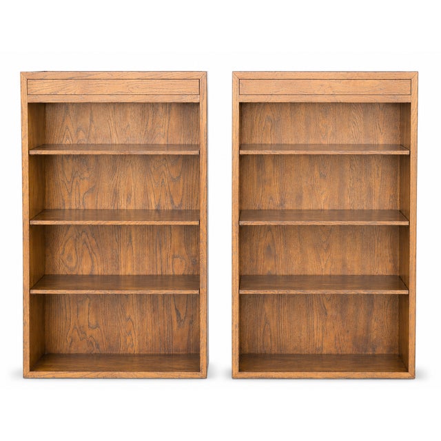 1970s 1970s Pair of 2 Vintage Oak-Grain Bookcases – Matching Pair For Sale - Image 5 of 9