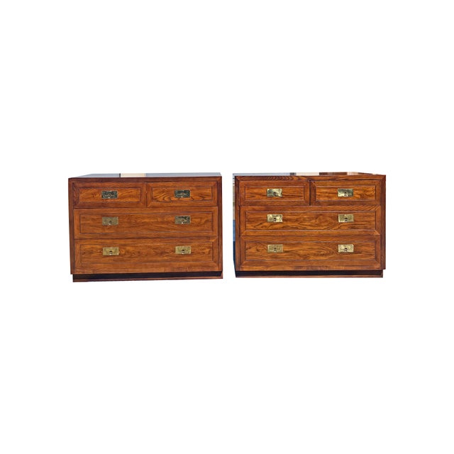 Campaign Vintage Henredon Pair Dressers Chest of Drawers Set in Campaign Style For Sale - Image 3 of 10