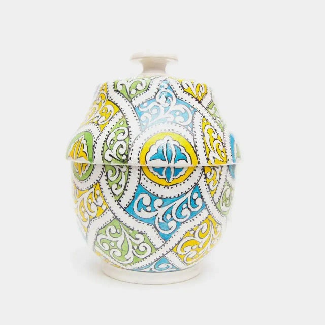 This entrancing Moroccan urn or jar is a dazzling example of tradition-based craftsmanship. Made from high-quality white...