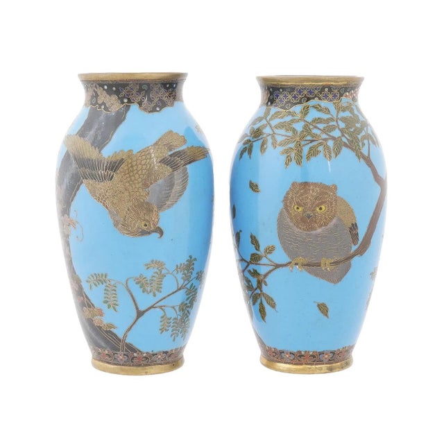 A striking and beautifully executed pair of Meiji period Japanese cloisonne vases, attributed to the workshop of Goto...