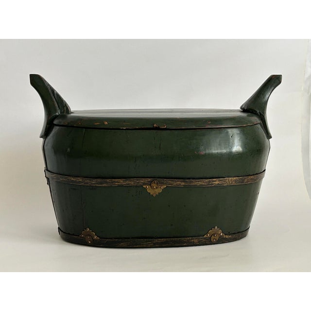 Offering this beautiful antique Chinese lacquered wooden storage box, traditionally used for transporting gifts, food, or...