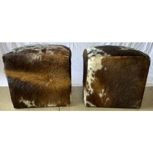 Late 20th Century Vintage Cowhide Poufs, Set of 2 For Sale - Image 5 of 6