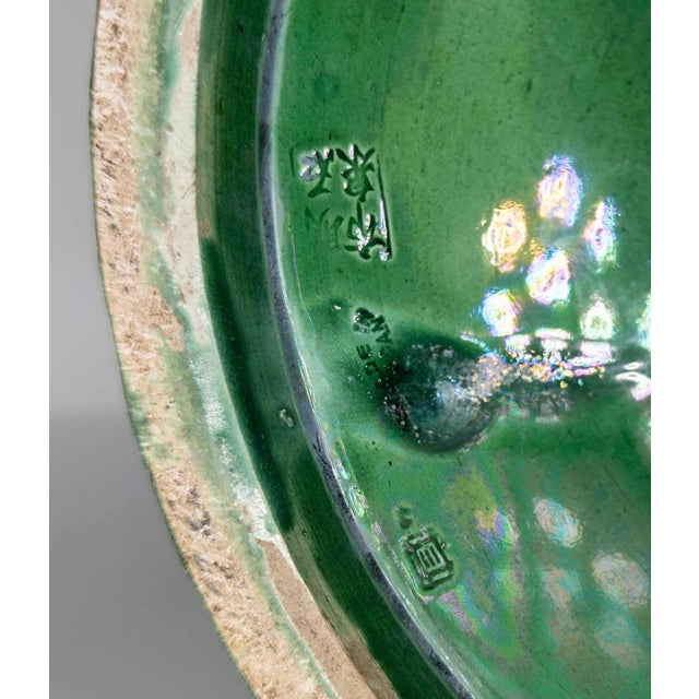 20th Century Japanese Faux Bamboo Green Glazed Pottery Umbrella Stand or Cane Holder For Sale - Image 14 of 15