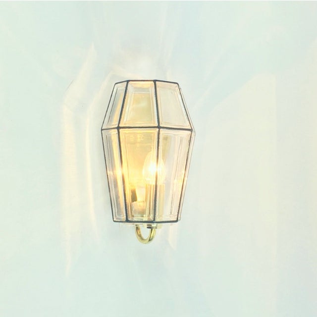 Glashütte Limburg 1960s Mid-Century Modern Glass & Brass Wall Lamps/Sconces From Limburg, Germany For Sale - Image 4 of 8